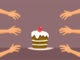 Hands Rushing to Grab Cake Vector