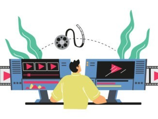 Video editing and production workspace vector illustration