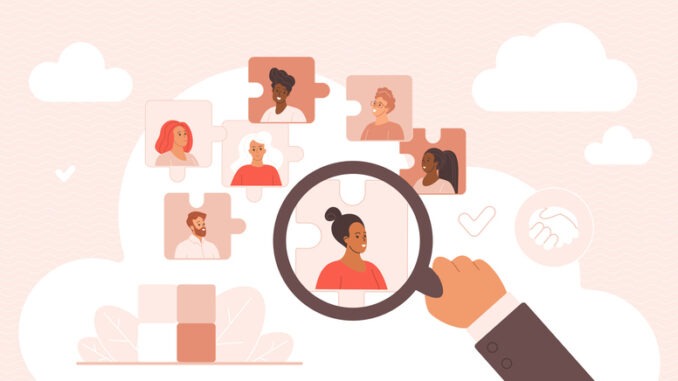 Diverse candidates in puzzle pieces, hiring with diversity and inclusion focus