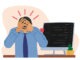 Burned Down Businessman in Depression Sit at Office Desk with Headache and Unfinished Work on Pc Screen, Stressed Worker