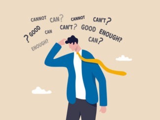 Self doubt, imposter syndrome or personal incompetence, confusion or no confidence to make decision or not good enough thinking concept, self doubt businessman thinking if he can or cannot make it.
