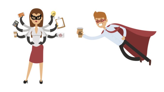 Superhero business man and business woman