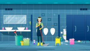 Contractor cleaning restrooms