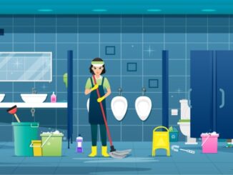 Contractor cleaning restrooms
