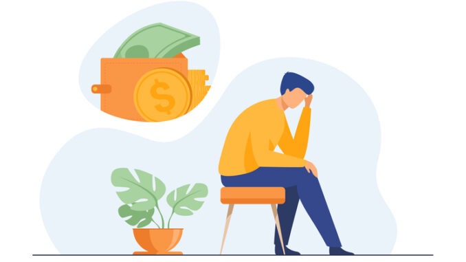 Depressed sad man thinking over financial problems and debts. 