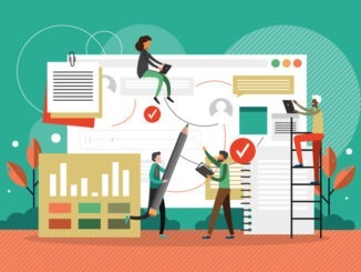 Business team working together with project data dashboard in the office. Business data analytics.