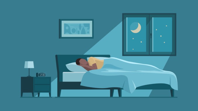 Serene woman sleeping in her bed at night, healthy lifestyle concept