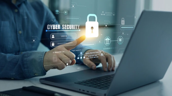 Protecting herself from cyber attacks and personal data.Protection data access.Cyber security protection concept.