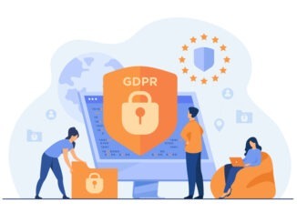 Tiny people protecting business data and legal information isolated flat vector illustration. General privacy regulation for protection of personal data. GDPR and privacy politics concept