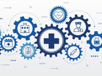 Medical icon with rotating mechanism of gear parts. Health insurance business, diagnostics, and healthcare design.