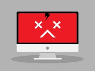 Insecurity and error on computer in trendy flat style isolated on blue background.