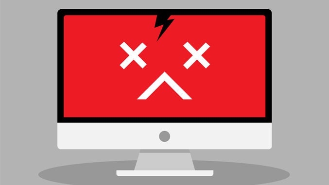 Insecurity and error on computer in trendy flat style isolated on blue background. 