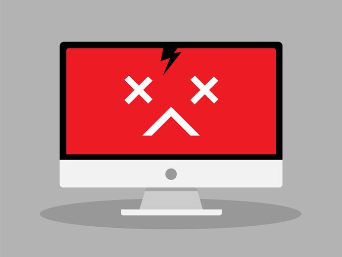 Insecurity and error on computer in trendy flat style isolated on blue background.