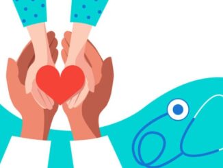 large hand cupping small hands holding a heart