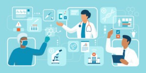 Doctors and scientists working together: treatment, medical research and innovation