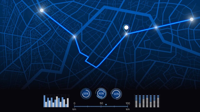 GPS map. City street road. Run navigate app. UI track icon. Town roadmap. 3D data dashboard. Urban highway plan. Pin location signs and infographics. Glowing background.