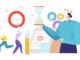 Business time management deadline stress job, company leader hold hourglass final date flat vector illustration, isolated on white.