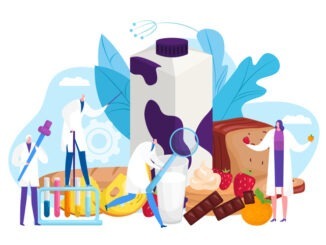 Allergen food design concept, vector illustration. Allergy treatment with doctor, medical help by medicine design. Flat dangerous elements