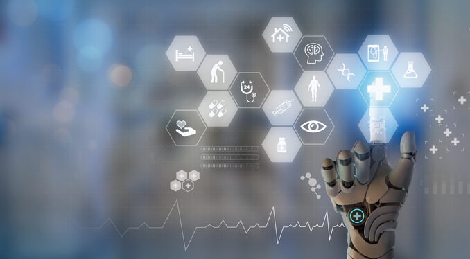 Digital healthcare and medical technology concept. Using AI artificial intelligence, telemedicine, mobile health applications, remote healthcare for personalized diagnoses and treatment in real time.