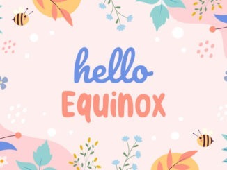 Hello spring equinox. Hand-drawn vector background with spring elements and text.