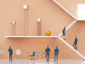 Business People walking up stairs – 3D Rendering of Teamwork and Effort in financial world