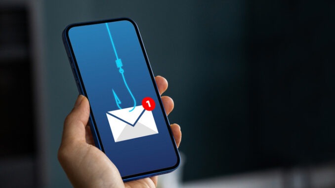 Phishing bait alert concept on a smartphone screen