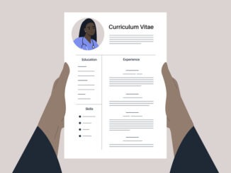 Hands holding a CV that creatively outlines education, experience, and skills, highlighting modern design and personal branding in career advancement