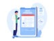 Illustration of Online Appointment System and Digital Scheduling. Doctor Managing Patient Appointments on a Smartphone Calendar